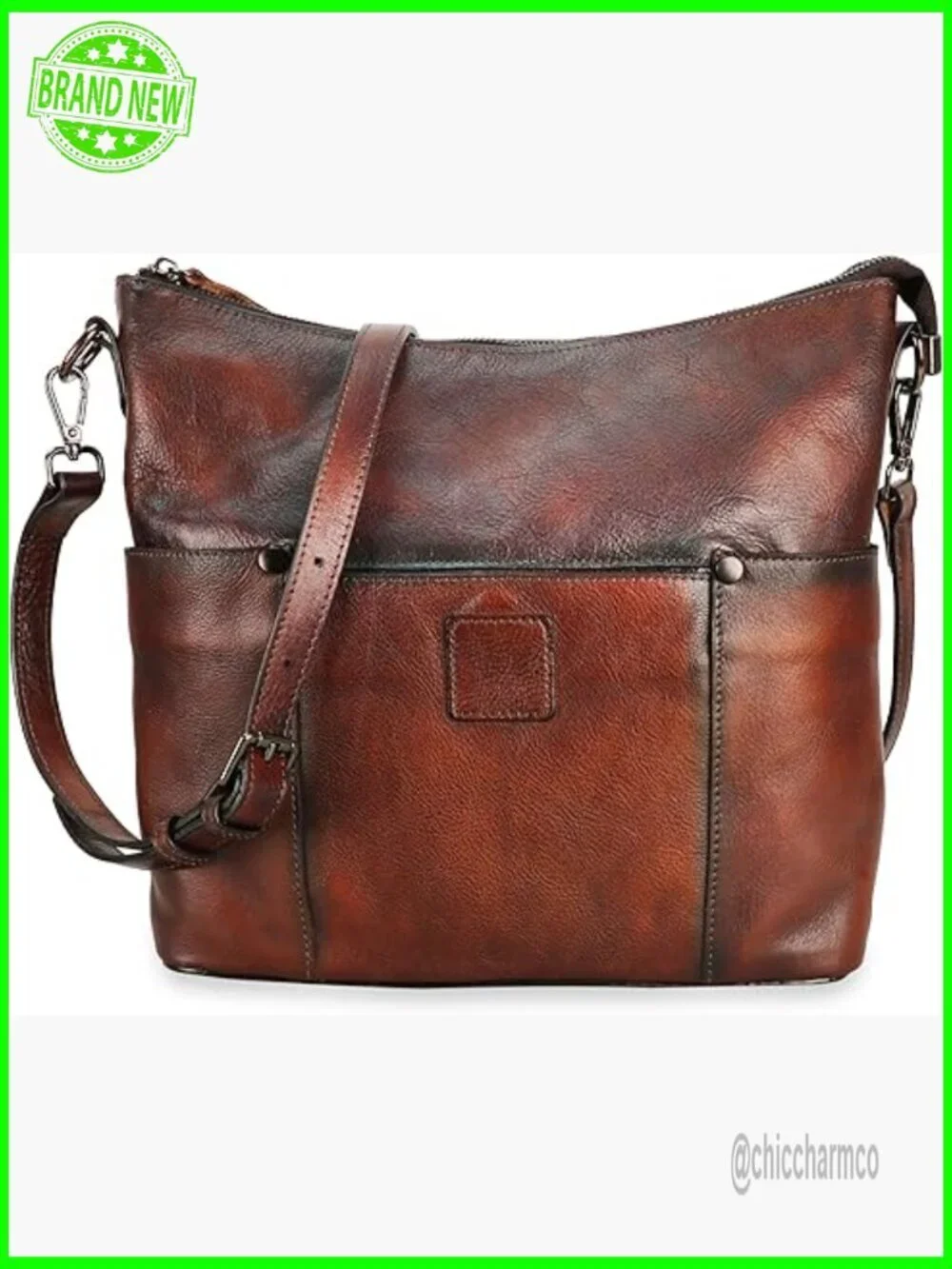 Genuine Leather Hobo Crossbody Bag with Adjustable Strap, Medium Size